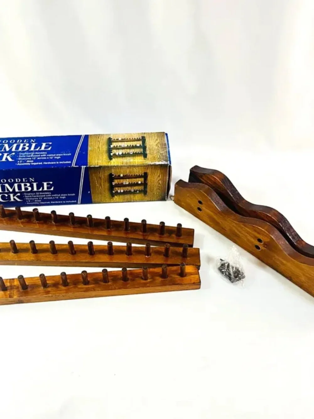 Vintage New Chadwick 33 thimble wood rack hardwood walnut finish wall mount